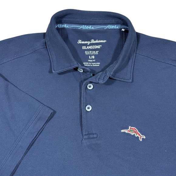 Tommy Bahama Other - Tommy Bahama IslandZone Supima Polo Shirt Men's Large Navy Trim Fit Golf Beach